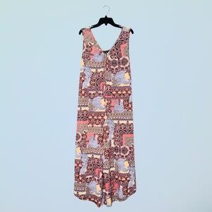 Sami & Jo Plus Mixed Print Sleeveless O-Ring Wide Leg Jumpsuit